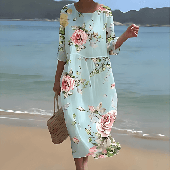Women's A-line midi dress, a versatile and comfortable flowy dress for elegant occasions.