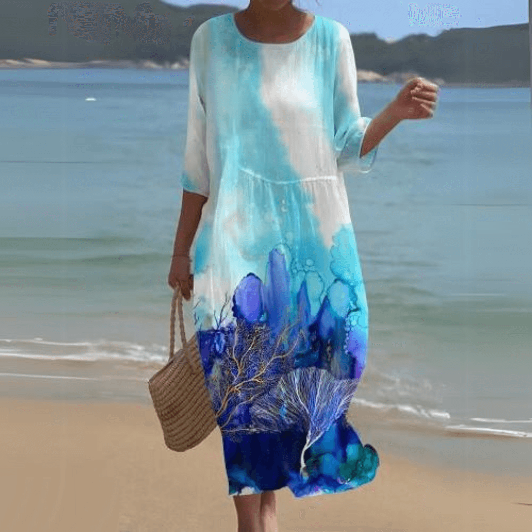 Versatile elegant midi dress for women, offering a comfortable and stylish flowy fit for summer.