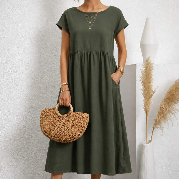 Elegant flowy women's maxi dress, perfect for versatile summer fashion & chic effortless style.