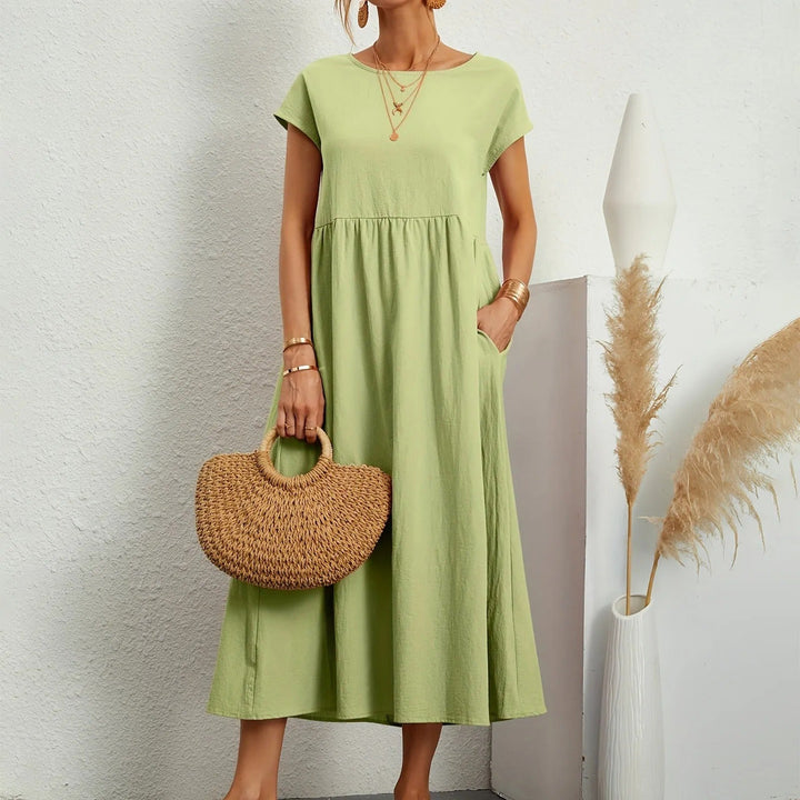 Modern women's elegant maxi dress, a chic and comfortable addition to summer and evening fashion.