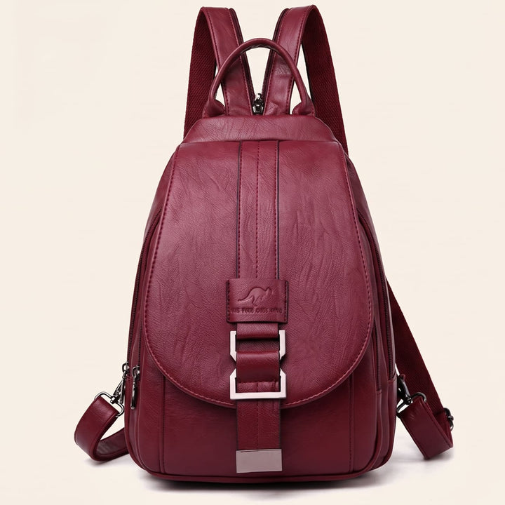 Elegant genuine sheepskin leather backpack for women, water-resistant & stylish.