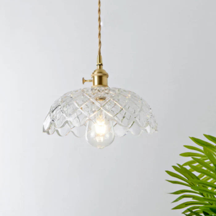 Transparent glass single bulb pendant, modern industrial design for dining rooms & home lighting.