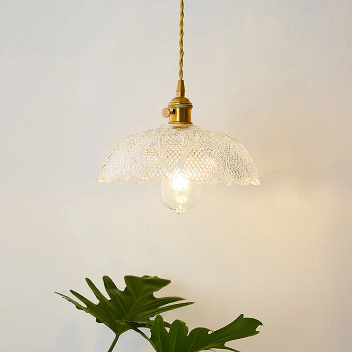 Industrial chic glass pendant light, perfect for dining room or kitchen island, transparent.