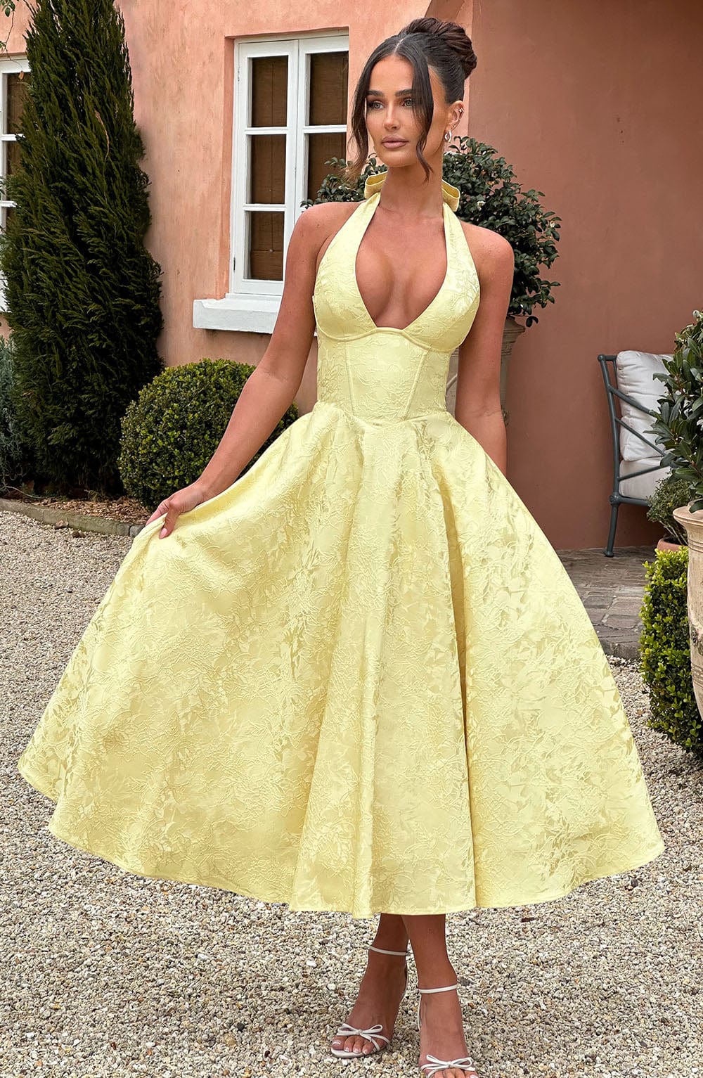 Gorgeous Halter Midi Dress for women, an elegant choice for wedding guests & parties.