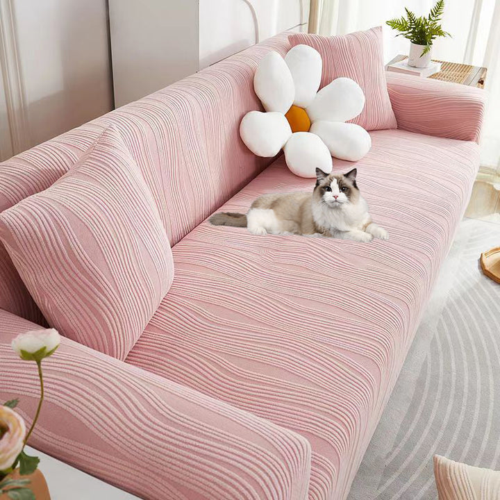 Elegant jacquard sofa cover with velvet texture, anti-scratch, stretchable and pet-friendly, ideal for stylish protection.