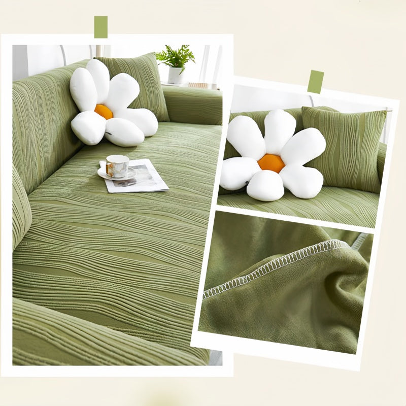 Elegant jacquard sofa cover with velvet texture, anti-scratch, stretchable and pet-friendly, ideal for stylish protection.