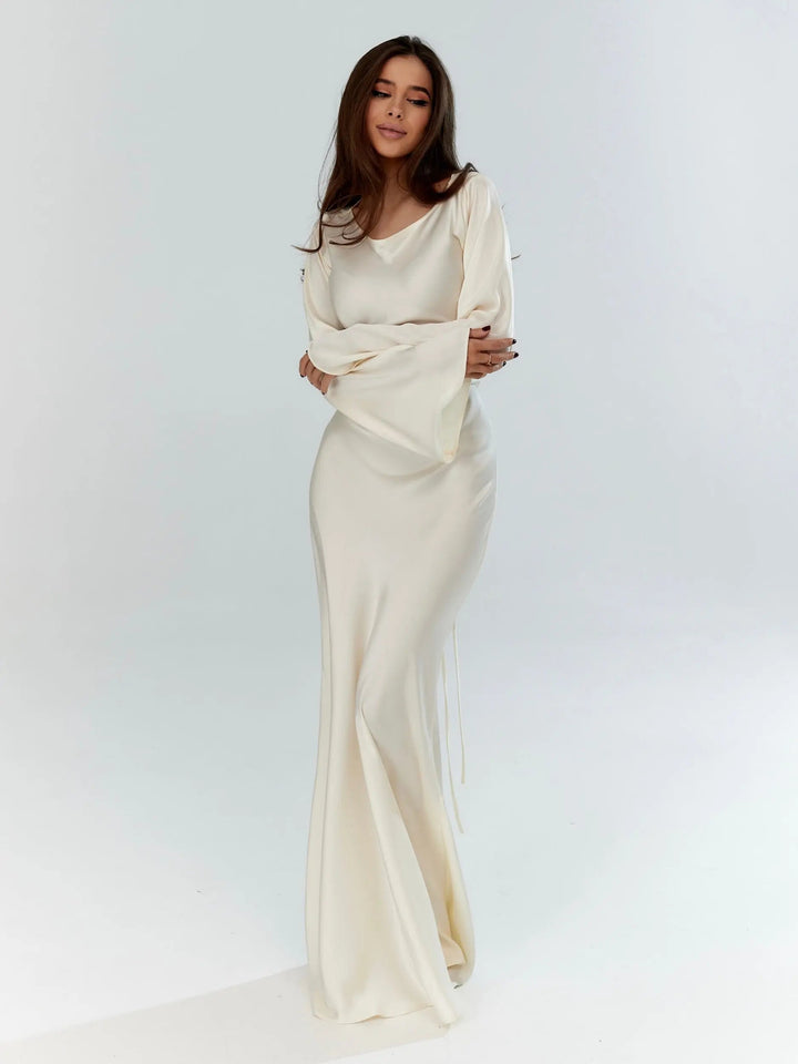 Elegant long sleeve maxi dress for women, perfect for special occasions, formal events & evening wear.