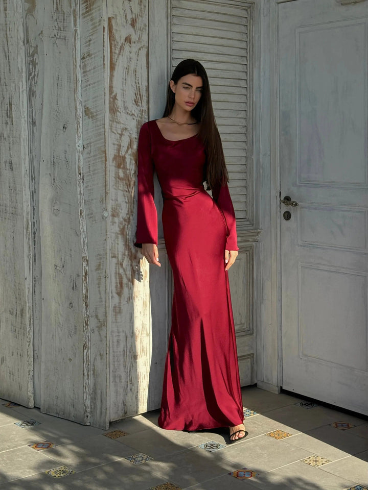White long sleeve maxi dress for women, ideal formal special occasion wear with timeless & flattering style.
