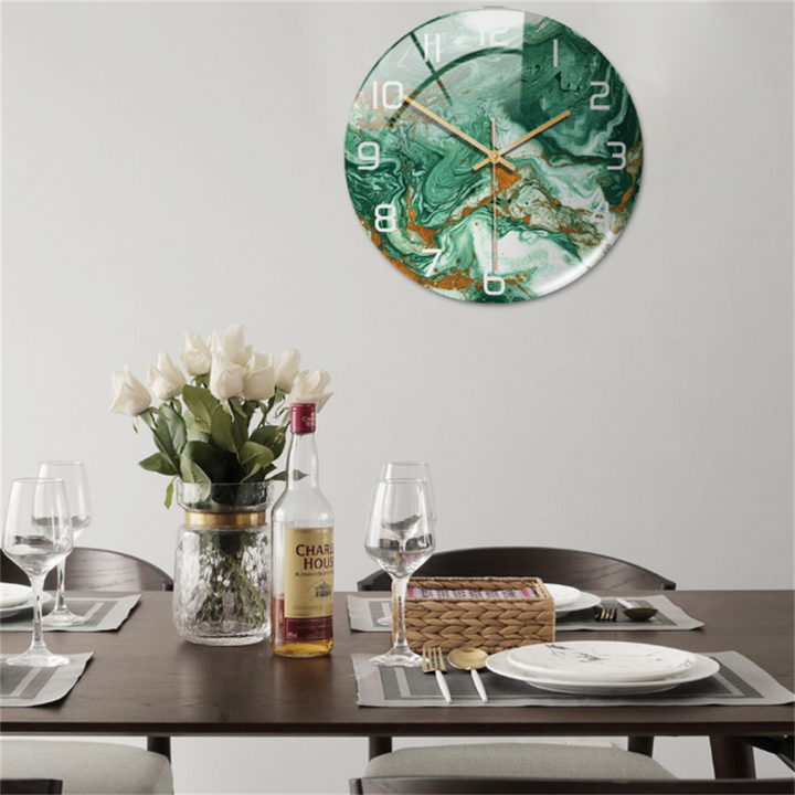 Elegant marble-style wall clock for modern home decor, perfect for living room.
