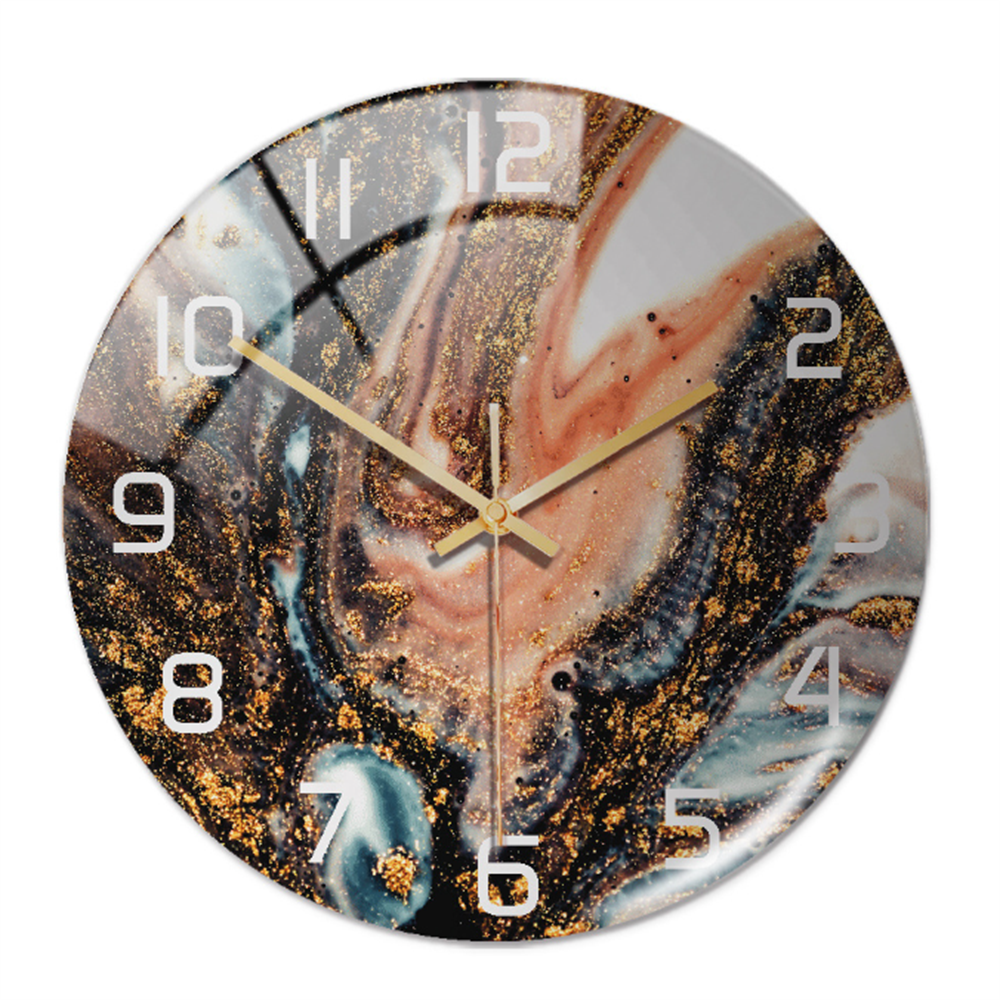 Elegant marble-style round wall clock, perfect for modern office or bedroom decor.