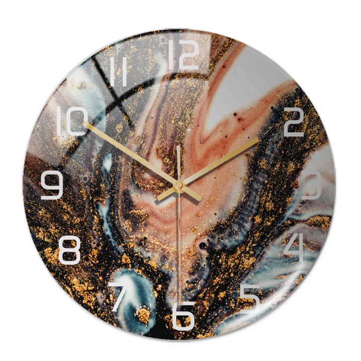 Elegant marble-style round wall clock, perfect for modern office or bedroom decor.