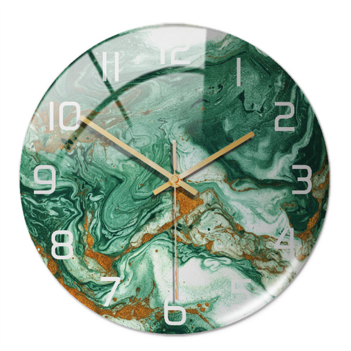 Stylish wall clock with a sophisticated marble pattern, suited for modern interiors.