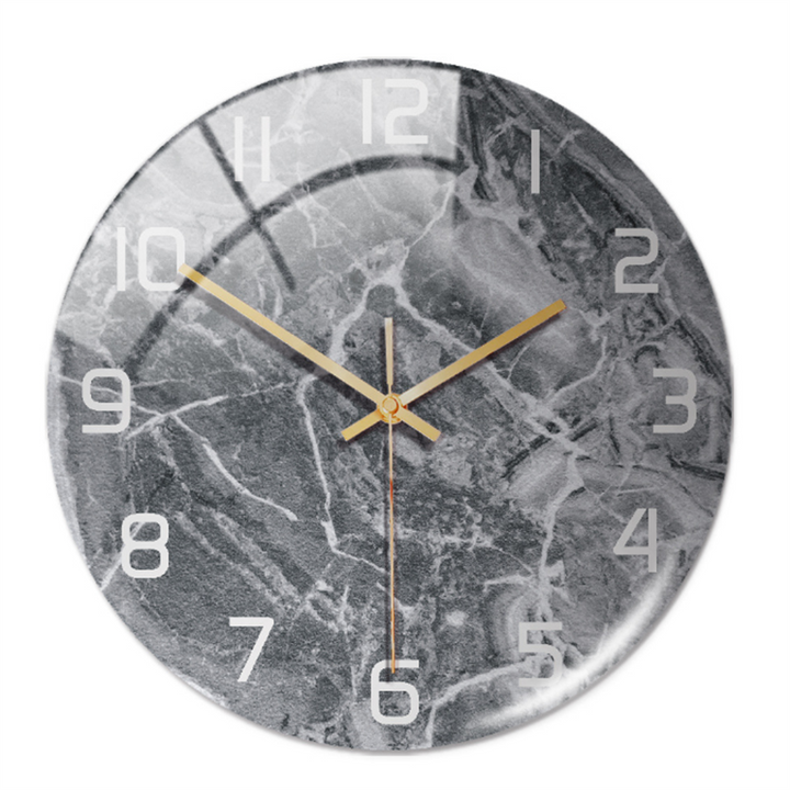 Chic marble-effect wall clock, ideal for contemporary living rooms and office decor.