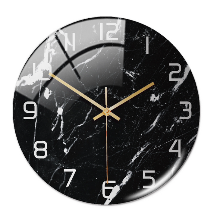 Round wall clock with a luxurious marble pattern, perfect for modern and elegant spaces.