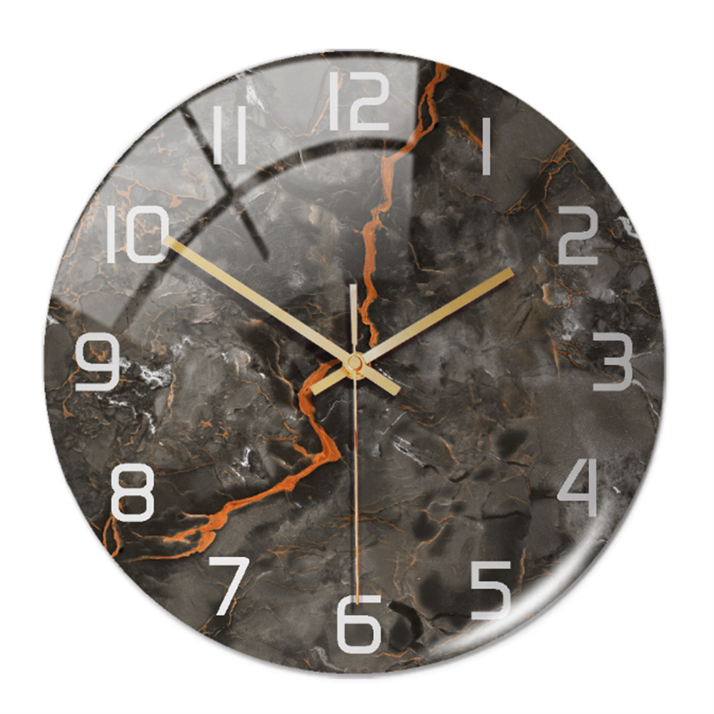 Elegant timepiece: a marble-style wall clock designed for modern bedroom aesthetics.