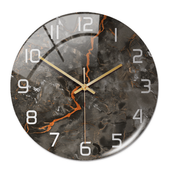 Elegant timepiece: a marble-style wall clock designed for modern bedroom aesthetics.