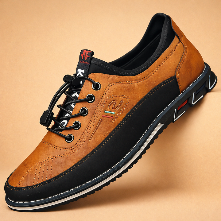 Elegant men's black leather dress shoes, comfortable lace-up design, perfect for formal or casual occasions.