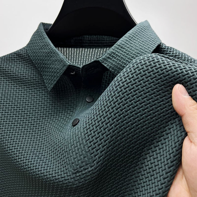 "Elegant men's polo shirt, summer-ready, sleek design in soft, breathable fabric for a stylish, sophisticated look."