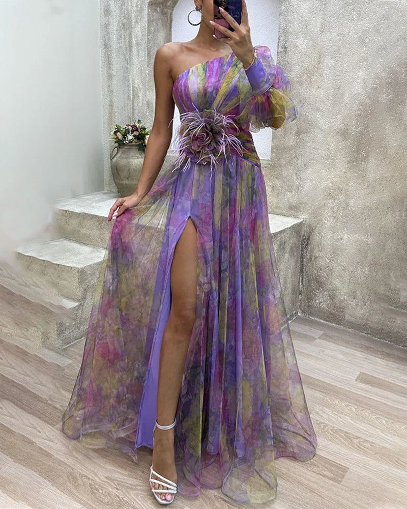 Formal off-shoulder evening gown, elegant women's maxi dress. Perfect for luxurious parties & special occasions.
