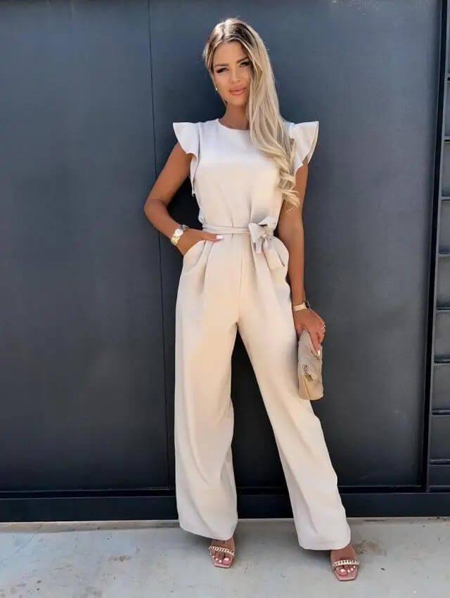 Elegant one-shoulder women's jumpsuit for formal evening wear. Chic and comfortable special occasion outfit.