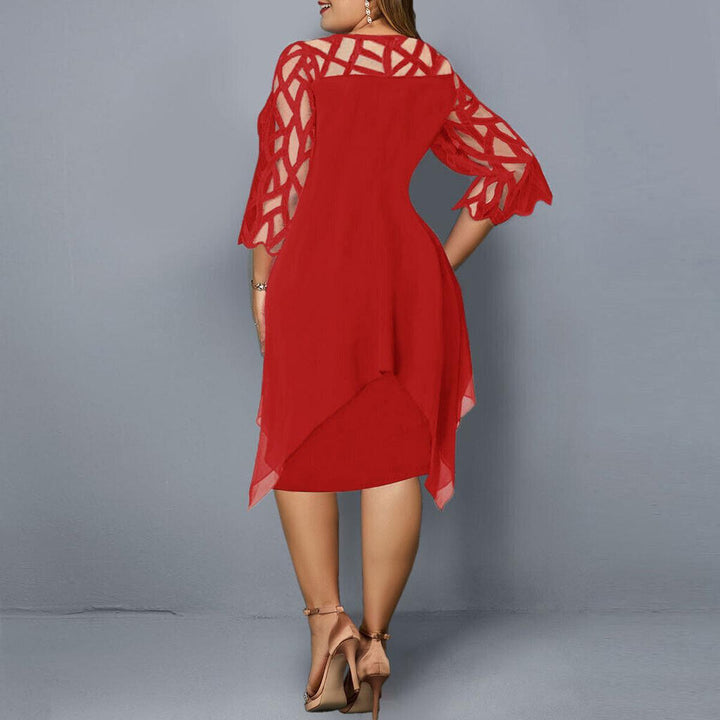 Classic black elegant plus size midi dress. Long sleeve for women's sophisticated evening & cocktail occasions.