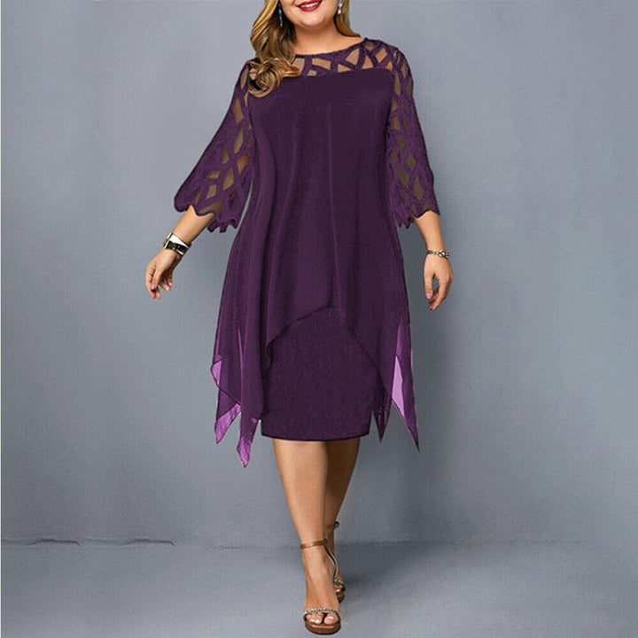 Stylish plus size midi dress for women. Elegant long sleeve design, flattering for evening & special occasion wear.