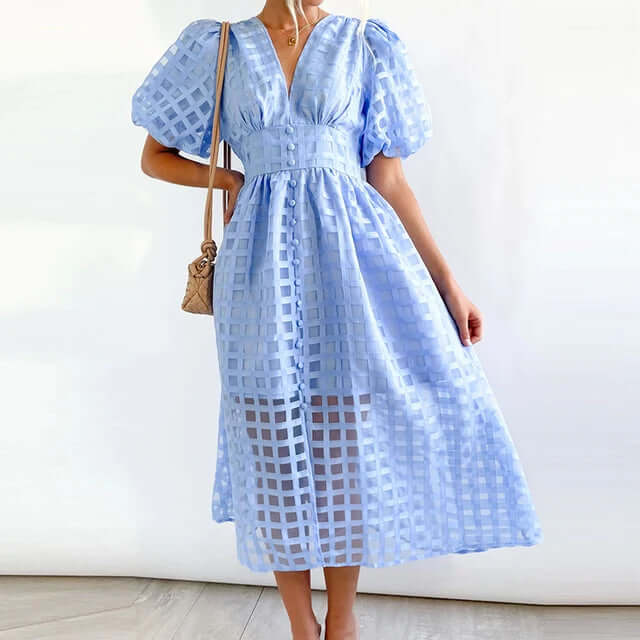 Comfortable women's day dress, elegant polyester design for versatile summer fashion.