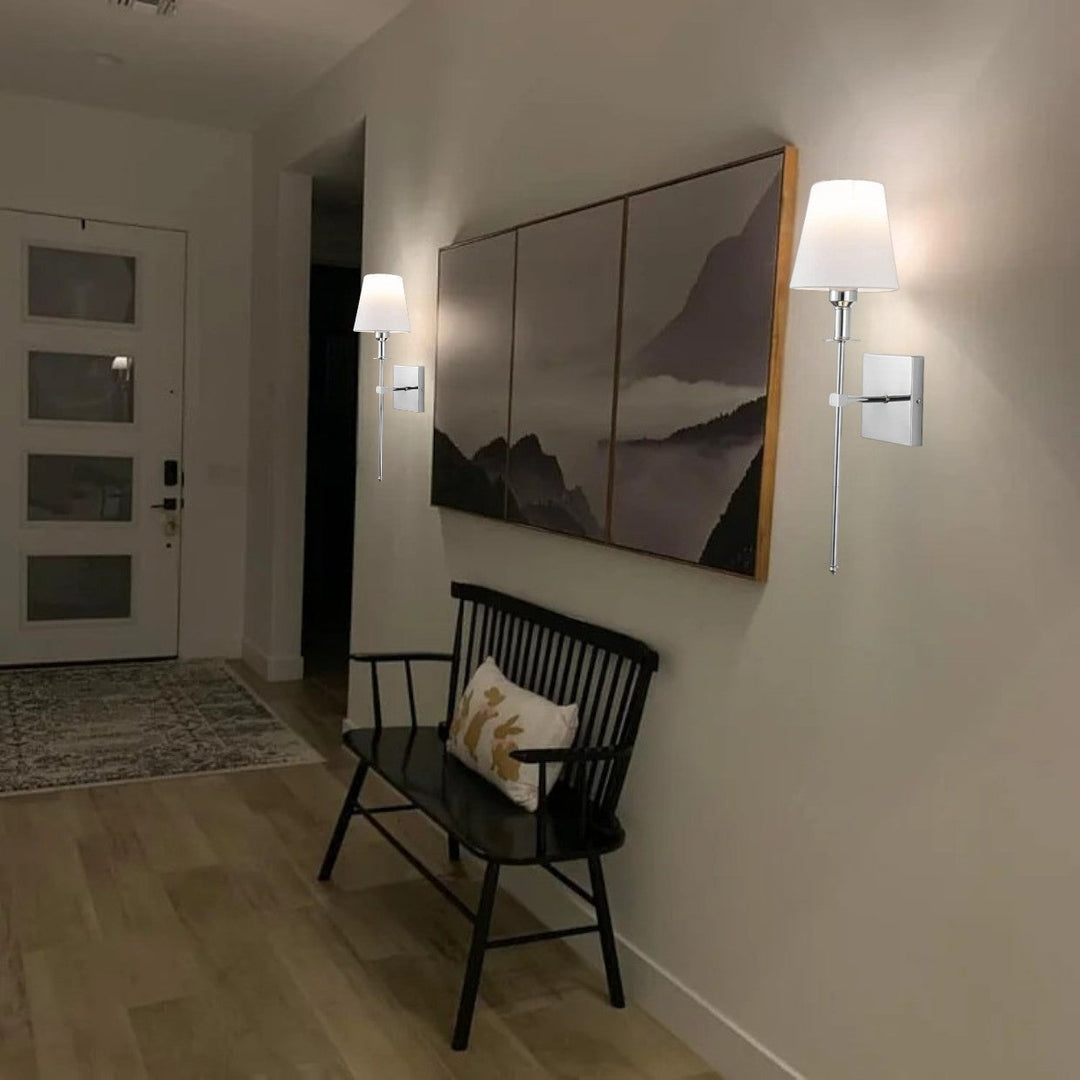 Elegant Rechargeable Wireless Wall Lamp 2 Pack with Remote, Metal and Cloth Finish, Suitable for Indoor and Outdoor Use
