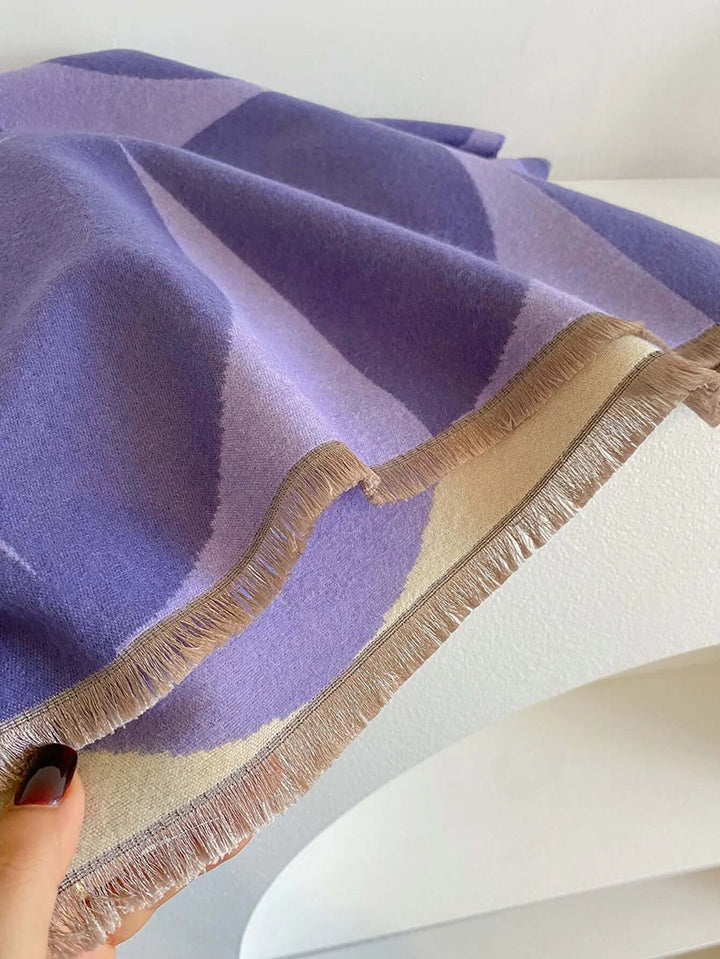 Elegant blue reversible women's fashion scarf. Cozy and chic winter accessory.