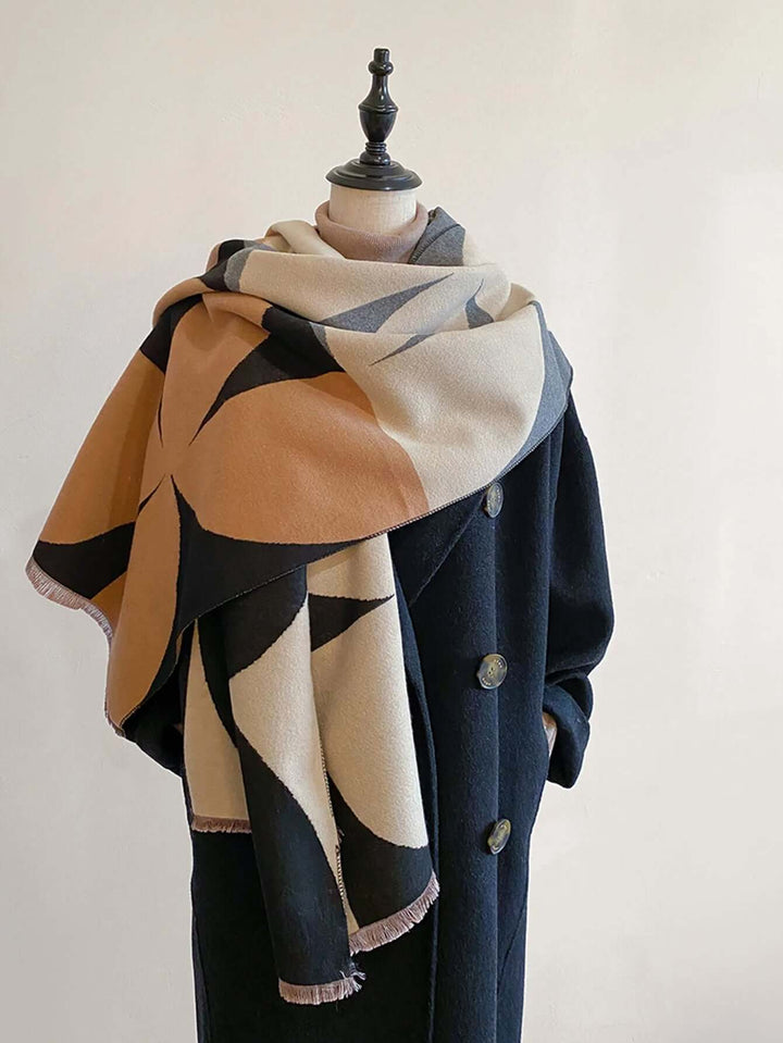 Classic black reversible elegant women's scarf. Versatile, cozy winter fashion wrap.