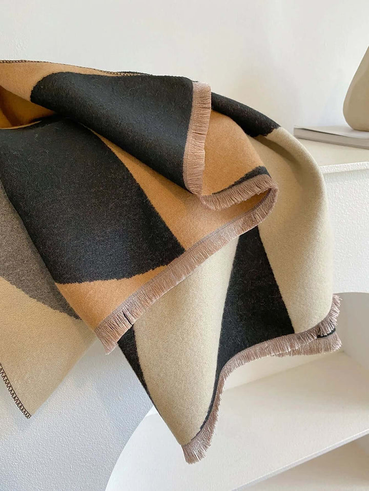 Two-tone reversible elegant women's scarf. Soft purple & black fashion wrap for winter.