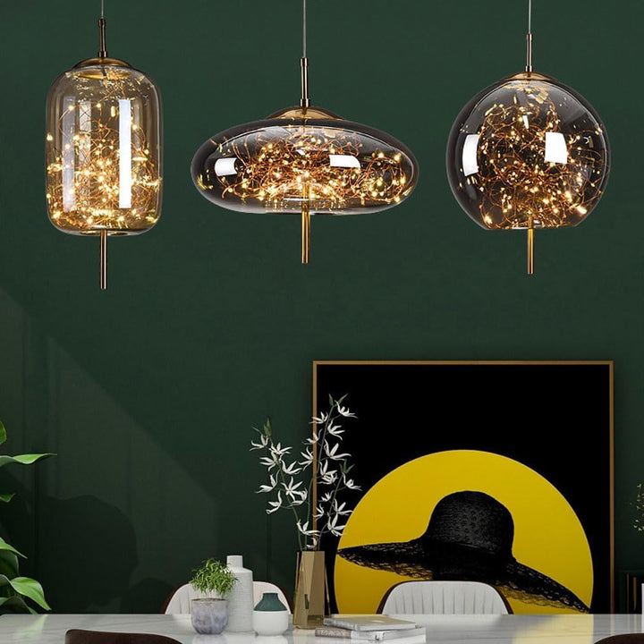 Elegant Scandinavian LED pendant light with sleek glass design; perfect for modern spaces, enhancing ambiance with soft glow.