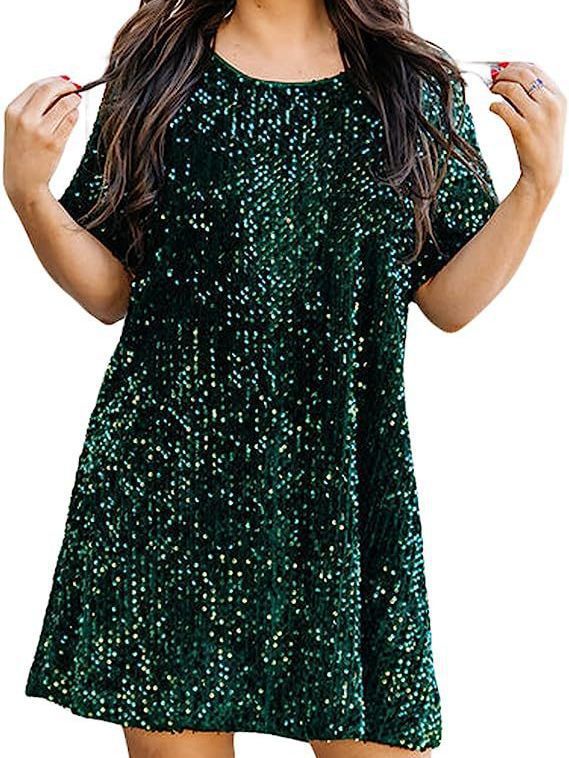 Women's elegant A-line sequin dress, perfect for parties. ShimmerFlow short cocktail & evening wear.