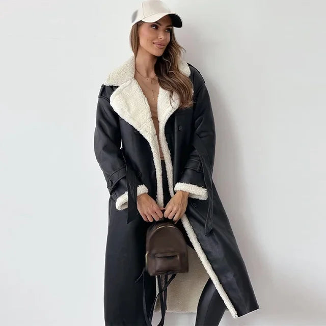 Elegant Seraphina women's long winter coat, perfect for warmth & style in cold weather.