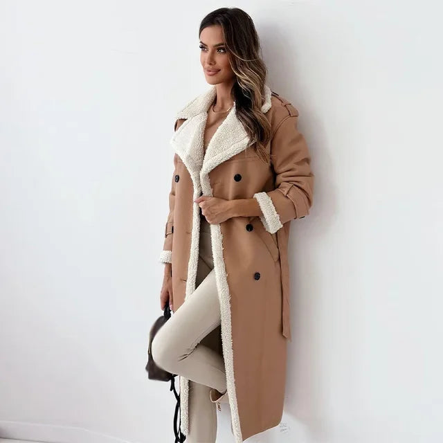 Stylish Seraphina long women's coat. Warm, chic outerwear for versatile autumn & winter fashion.