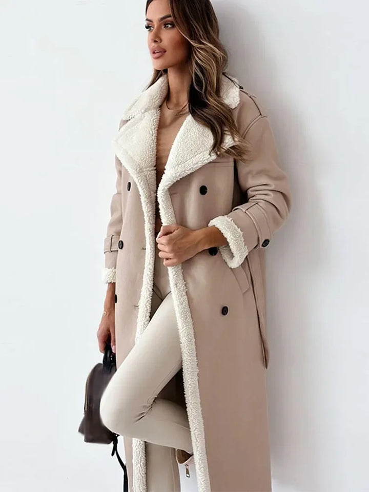 Classic Seraphina women's elegant long winter coat, providing warmth & a versatile look for cold days.