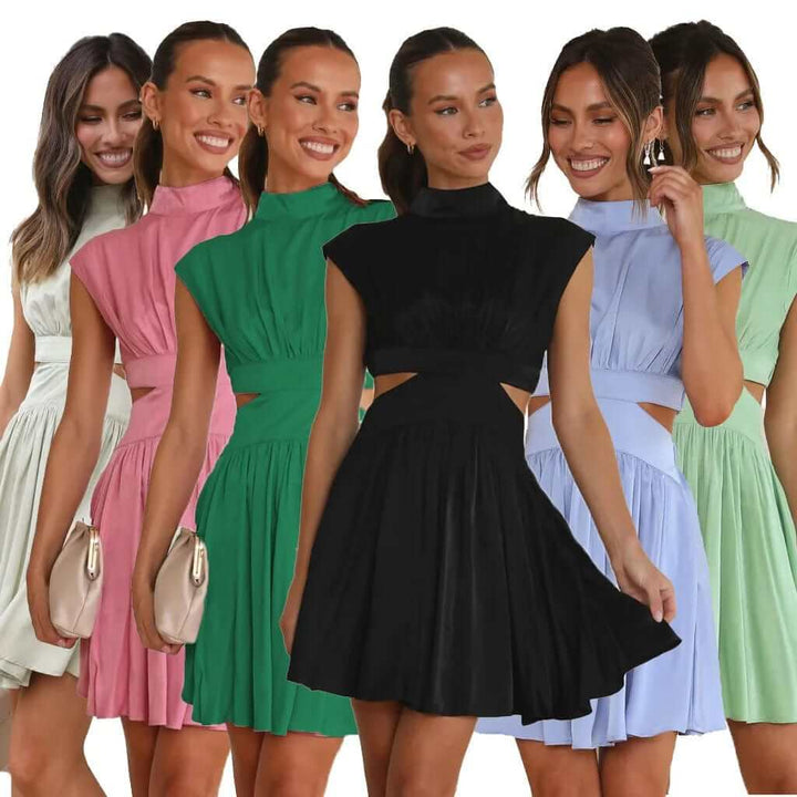 Flattering short summer dress for women, chic and comfortable, great for any elegant occasion.
