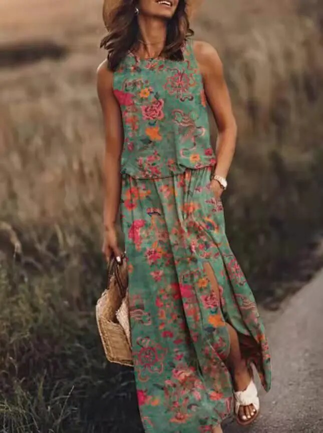 Elegant sleeveless maxi dress for women, perfect for versatile summer or spring wear.