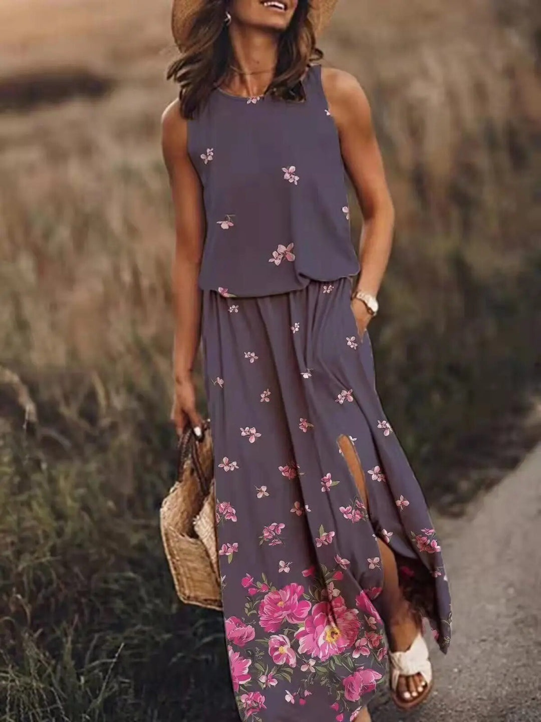 Versatile elegant long sleeveless maxi dress for women, suitable for casual or dressy occasions.