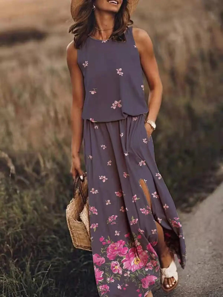 Versatile elegant long sleeveless maxi dress for women, suitable for casual or dressy occasions.