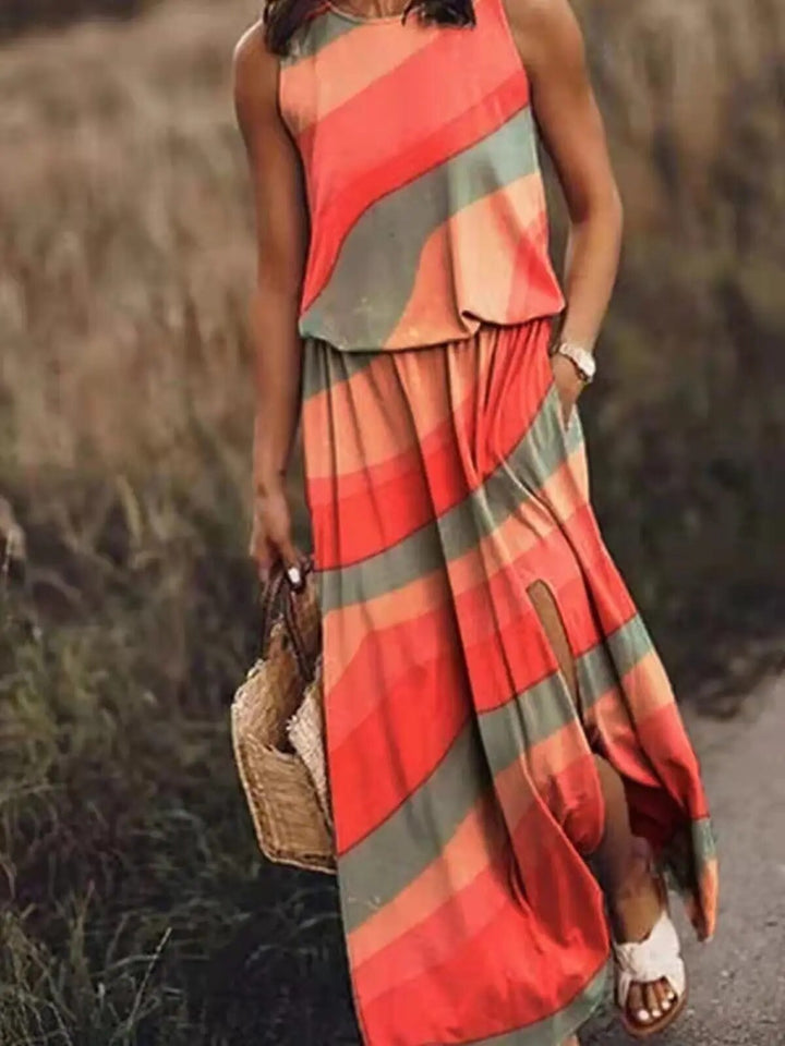Women's elegant light green sleeveless maxi dress, comfortable and flowing for summer, spring, or autumn.