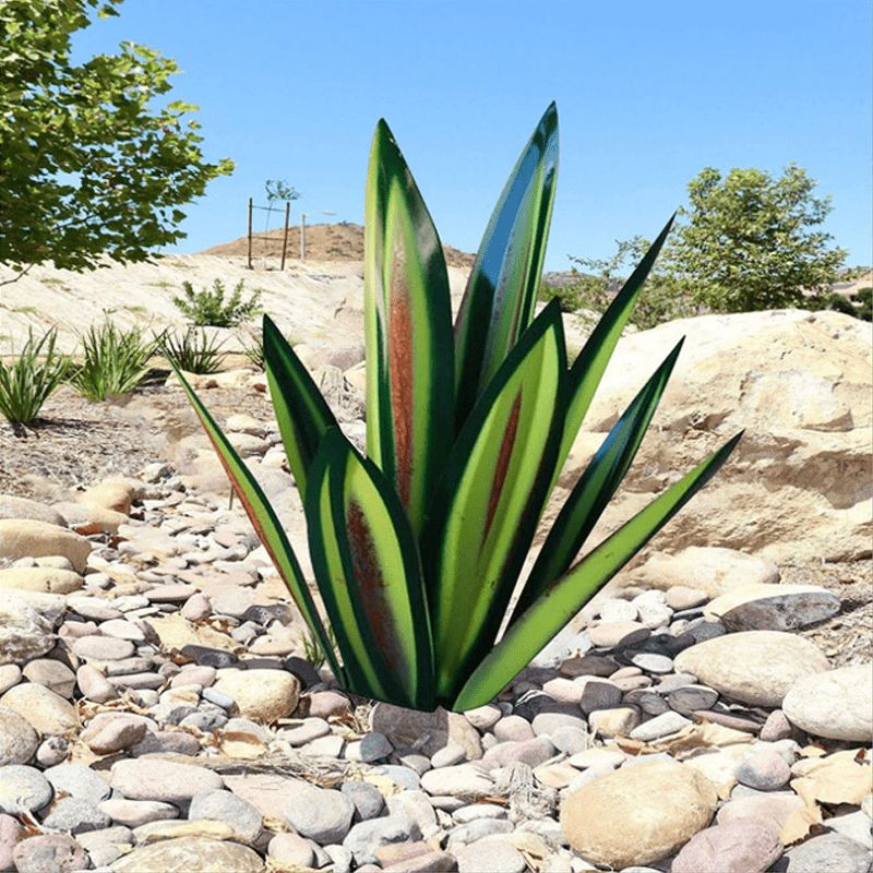 Detailed handcrafted solar agave light, waterproof garden decor. Perfect outdoor lighting for patios & lawns.