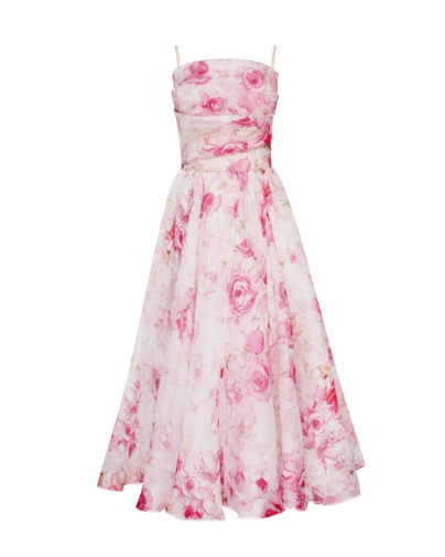Apricot V-neck flowy summer dress, elegant women's midi, sleeveless for beach, party, or casual wear.