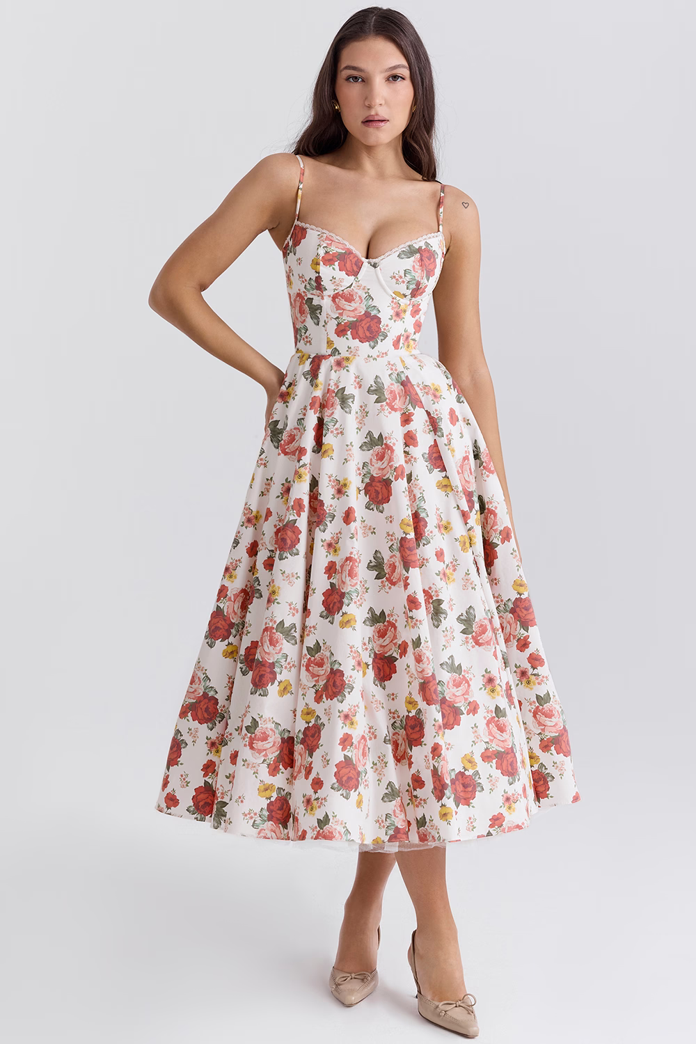 Sophisticated women's formal midi dress, showcasing a timeless vintage design.