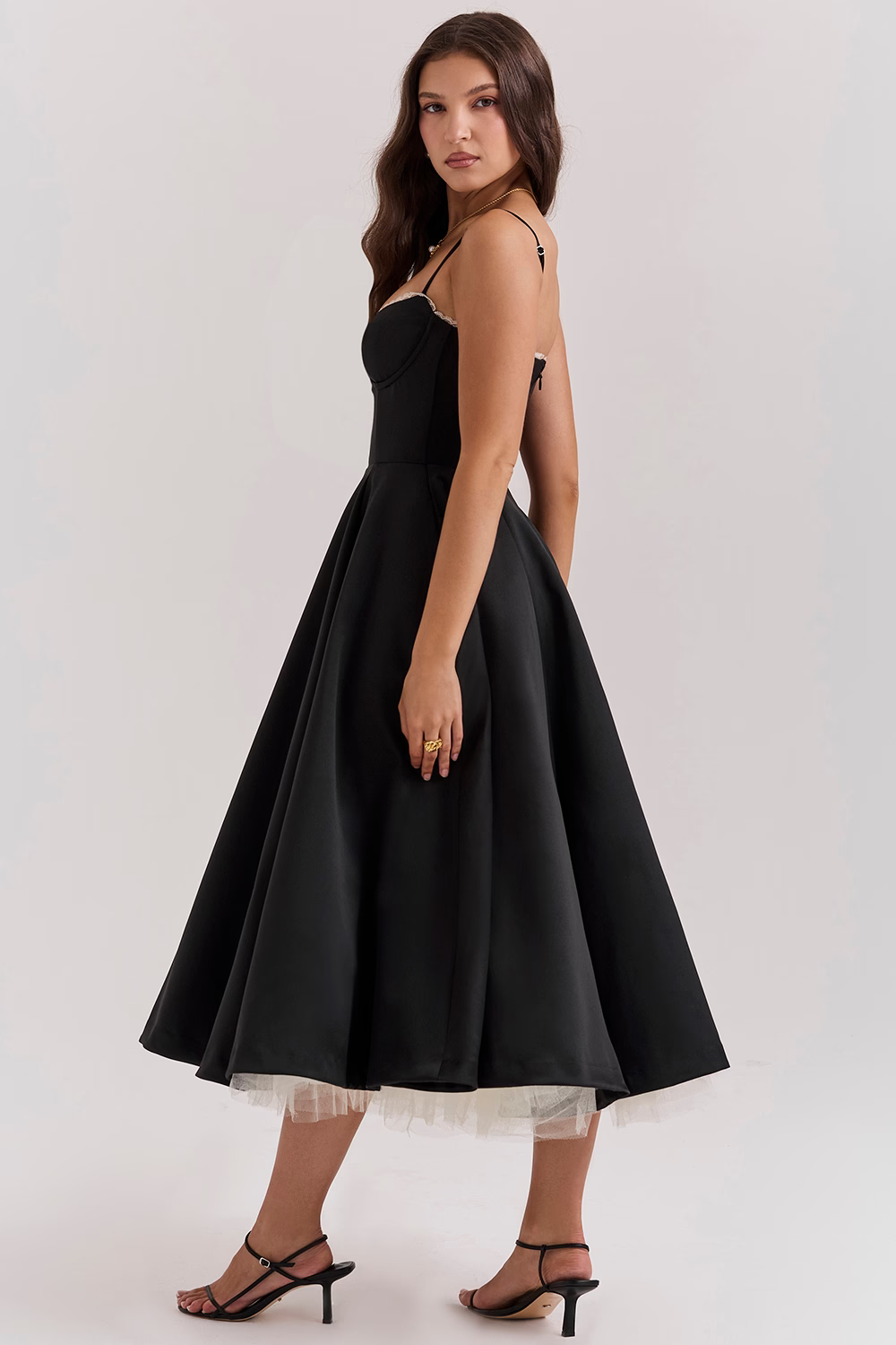 Elegant women's midi dress, perfect for formal events or a timeless vintage look.