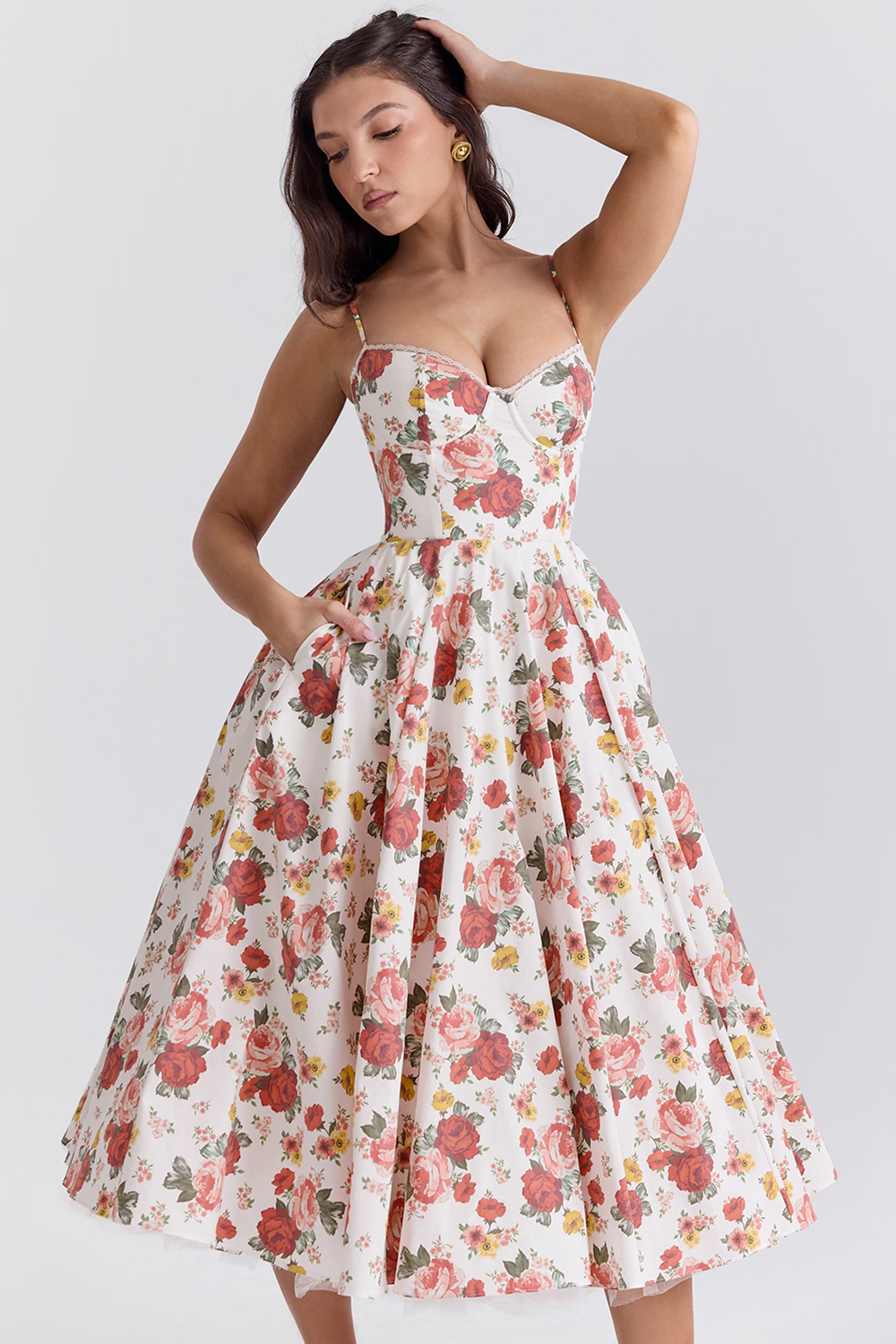 Retro fashion midi dress for women, designed for elegance & comfort.