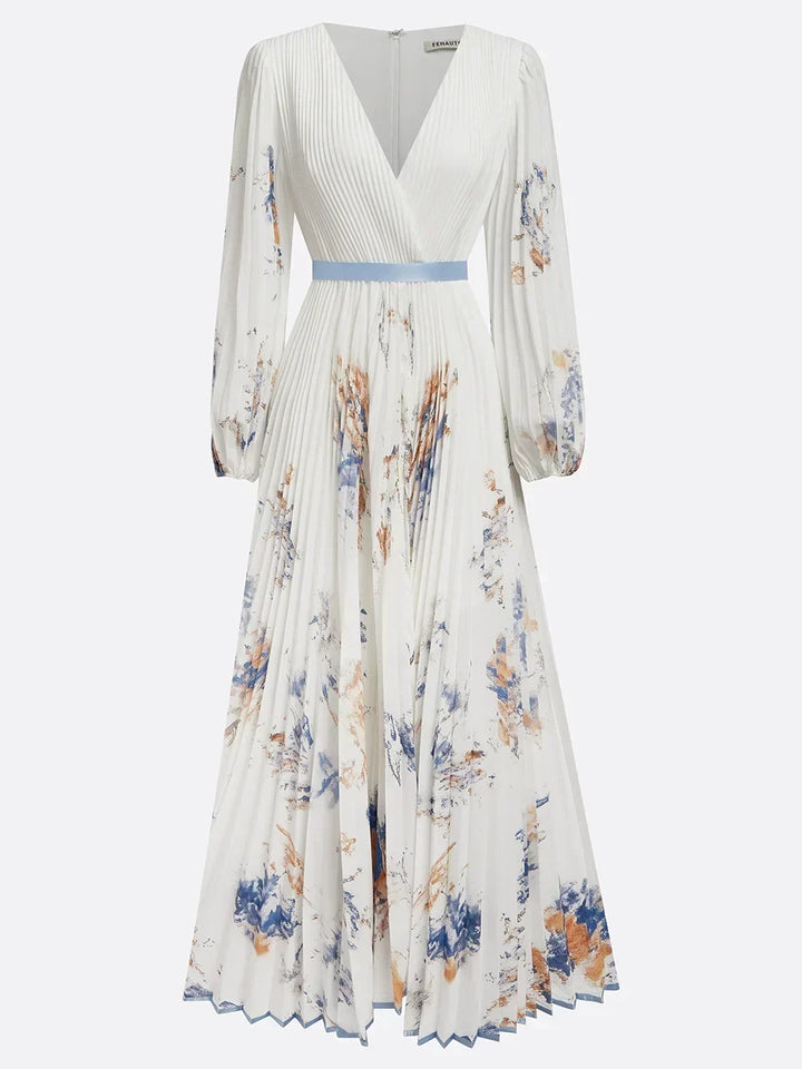 Stylish white V-neck puff sleeve maxi dress, designed for women seeking timeless elegance and comfort. Ideal for special occasions.
