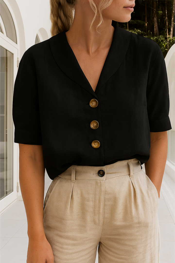 Versatile beige women's long sleeve blouse for effortless comfort and everyday elegance. Casual chic fashion.