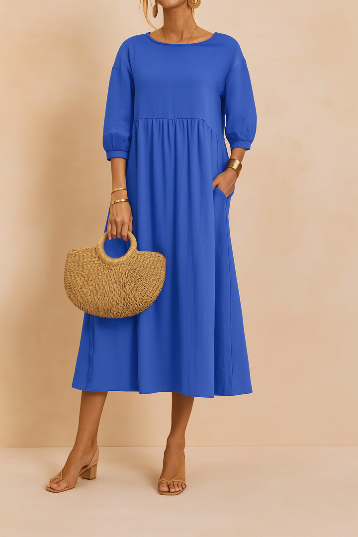 Fashionable women's 3/4 sleeve midi dress. Its elegant and versatile style suits office, daily, and chic wear.