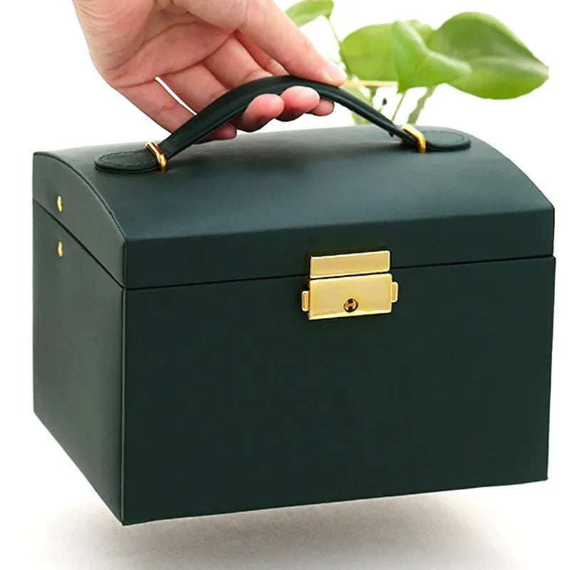 Secure 3-layer faux leather jewelry box protects women's precious accessories from dust & damage.